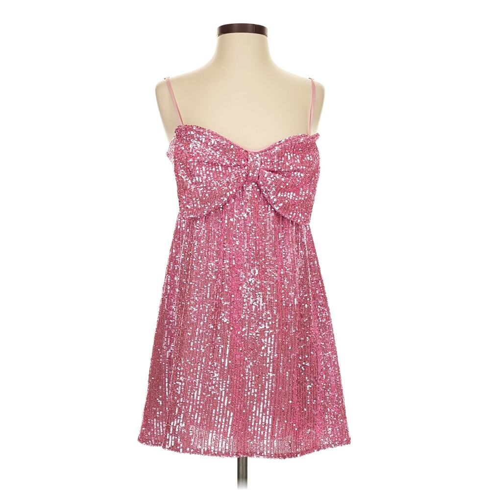 Show Me Your Mumu Best Bow Dress in Party Pink Sequins S - Picture 4 of 8